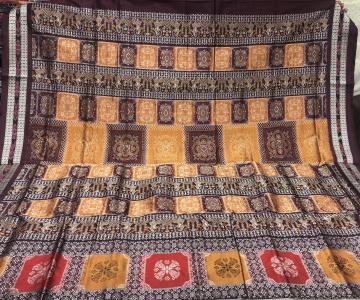 All over box pattern weave Bomkai Silk Saree with Blouse Piece