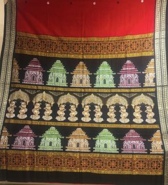 Temple and dancer motifs Cotton Bomkai Saree with Blouse Piece