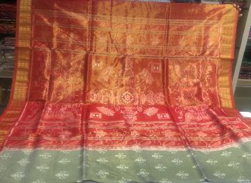 Traditional Aanchal Body and Aanchal Tissue silk Ikat Saree with blouse piece