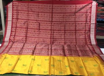 Parrots and butis Traditional Bomkai Silk Saree with blouse piece