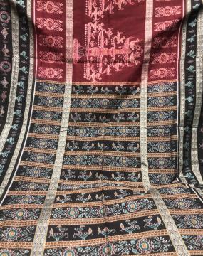 Master weaver s creations intricately woven Mahadeepa theme Cotton Ikat Saree