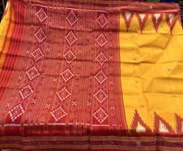 Temple border traditional Khandua silk saree without blouse piece