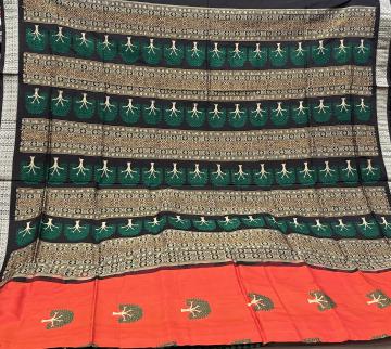 Exquisite tree motifs Bomkai Silk Saree with blouse piece