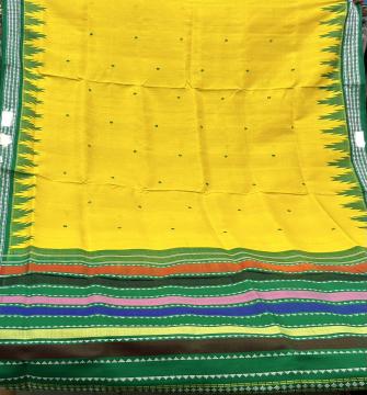 Yellow and green combination double Aanchal Berhampuri Silk saree with Blouse piece