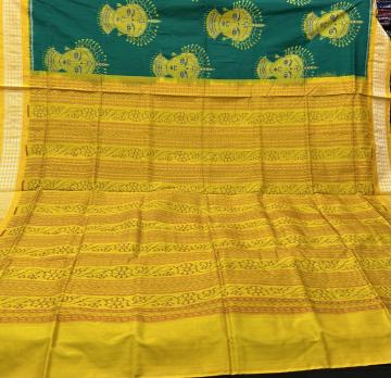 Exclusively woven dancer face motifs Ikat Silk Saree with Blouse piece