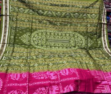 Palace theme with elephant motifs Ikat silk saree with blouse piece