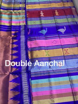 Traditional Double Aanchal Berhampuri Silk Saree with Blouse piece