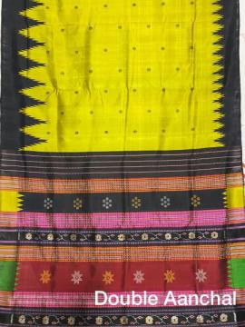 Exquisite Berhampuri Silk Saree with Intricate Flower Motifs and Double Aanchal
