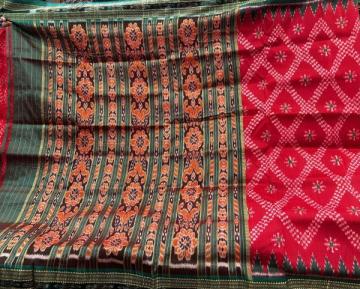 Red Green Tarabali Khandua Silk Ikat Saree without Blouse Piece