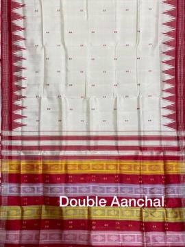 Red phoda kumbha border Double pallu Berhampuri Silk Saree with Blouse Piece