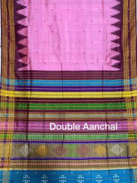Thick border heavy thread work double Aanchal Berhampuri Silk saree with Blouse piece