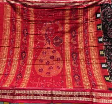 Regal beauty Peacock and flower motifs Cotton Ikat Saree with Blouse piece