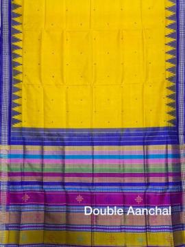 Beautiful Yellow blue combination multicoloured double Aanchal Berhampuri Silk saree with Blouse