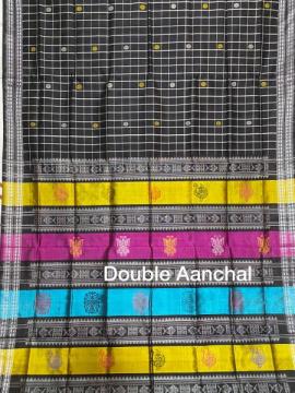 Exclusively woven body checks double Aanchal Berhampuri silk saree with blouse piece