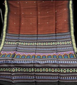 Exclusively woven Flower motifs border and Aanchal Gopalpur Tasar Silk Saree with Blouse Piece