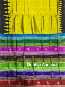 Gorgeous lime green n black combination double Aanchal Berhampuri silk Saree with blouse piece