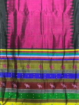 Animal and bird motifs Double Aanchal Berhampuri silk saree with blouse Piece