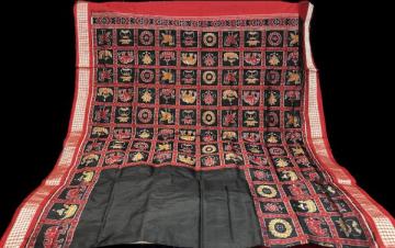 Nabakothi delight Exquisite Ikat silk saree with captivating border and Aanchal auspicious motifs