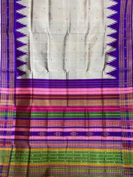 Thick phoda kumbha border dual tone double Aanchal Berhampuri silk saree with blouse piece
