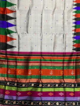 Multicoloured phoda kumbha border double Aanchal Berhampuri silk saree with blouse piece