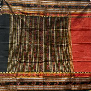 Intricately woven small checks body large border Sambalpuri Ikat Sachipar cotton saree with blouse