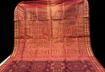 Yantra theme body with tribal Aanchal tissue silk Ikat saree with blouse piece