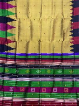 Multicoloured border with heavy thread work double Aanchal Berhampuri silk saree with blouse piece