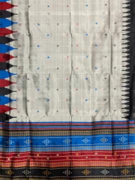 Multicoloured phoda kumbha border with multicoloured double Aanchal Berhampuri silk saree with blous