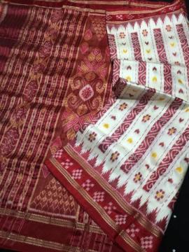 Exclusively woven Pasapalli border flower motifs Khandua silk Ikat Saree without blouse piece