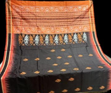 Exclusively woven Pattachitra figure motifs Bomkai Silk saree with blouse piece