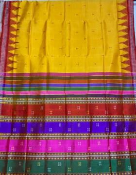 Phoda kumbha border with multicolour double Aanchal Berhampuri Silk saree with blouse piece