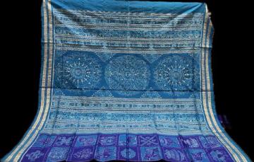 Intricately woven tribal Aanchal Sambalpuri Nabakothi Ikat silk saree with blouse piece