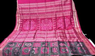 Exquisite Black and Pink Sambalpuri Nabakothi Silk Saree with blouse piece