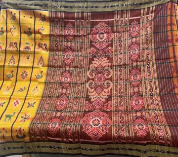 Traditional Aanchal yellow color Khandua silk Nabakothi saree without blouse piece