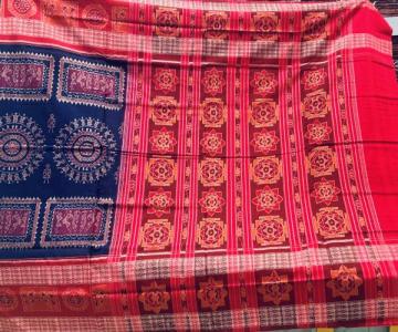 Exclusively woven tribal motifs theme cotton Ikat saree with blouse piece