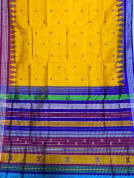 Ganga Jamuna border double Aanchal beautiful yellow color Berhampuri silk saree with blouse piece