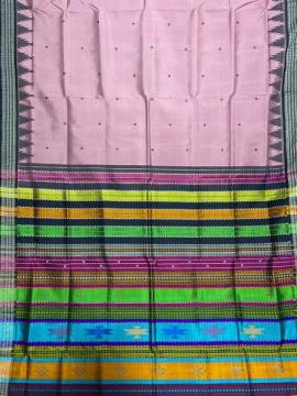 Mauve n pink multicoloured double Aanchal Berhampuri silk saree with blouse piece