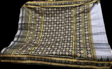 Monochrome Elegance Grey and Black Pasapalli Border Aanchal Khandua Silk Saree without blouse piece