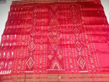 Traditional border and Aanchal conch motifs Khandua silk Ikat saree without blouse piece