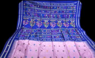 Exquisite weave wheel n other motifs Nilachakra theme Bomkai Silk saree with blouse piece
