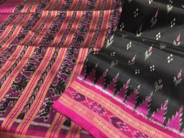 Traditional motifs Ikat weave Khandua silk saree without blouse piece