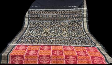 Intricately woven cotton Ikat weave saree with blouse piece