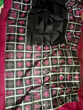 Nabakothi Aanchal and Nabakothi motifs border Khandua silk Ikat saree with blouse piece