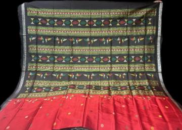 Ganjam Bomkai inspired bird motifs Silk saree with blouse piece