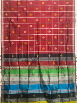 Pasapalli Buttis check design double Aanchal Berhampuri silk saree with blouse piece