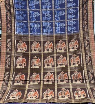 Exclusively woven tribal art elephant motifs cotton Ikat saree with blouse piece