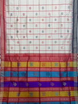 Exclusively woven chequered body with big butas n double Aanchal Berhampuri silk saree with blouse
