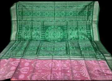 Intricately woven jhoti Aanchal with tribal motifs body Ikat weave Silk saree with blouse piece