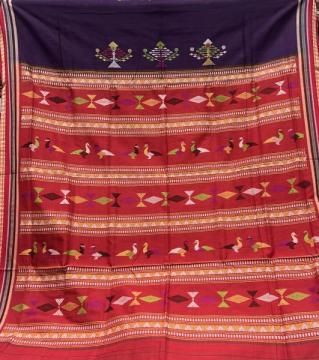Ganjam Bomkai inspired bird motif Aanchal n fish buta body sonepur cotton Bomkai saree with blouse