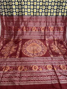 Exclusively woven mini pasapalli double Ikat silk saree with blouse piece